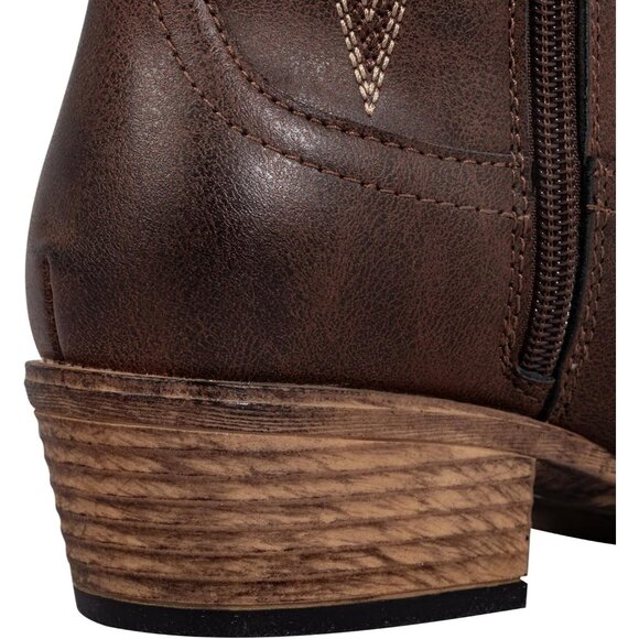 Women's Western Brown Knee High Embroidered Square Toe Cowboy Boots Side Zipper - Picture 7 of 7